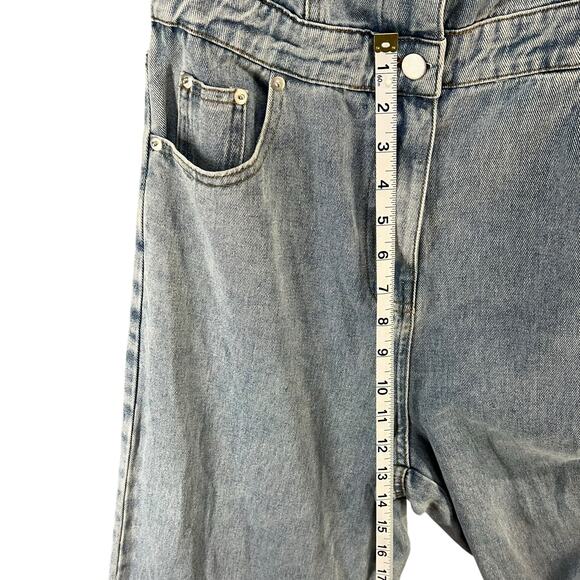 The Post Jean Jumpsuit S Blue Strapless Button Straight Denim Streetwear Utility - Picture 7 of 13